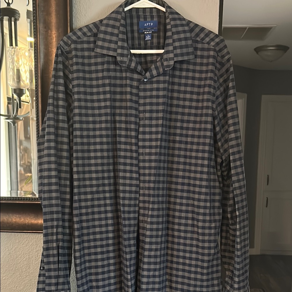 Apt. 9 Navy and Charcoal Plaid Shirt